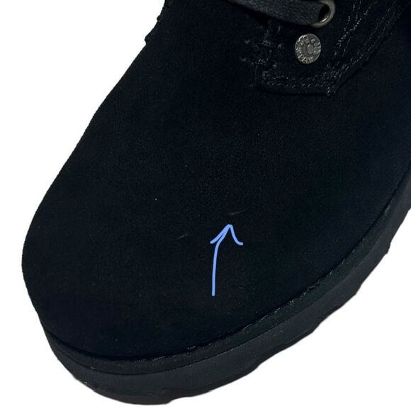 BearPaw Krista Cow Suede Wool Lined Boots Black Winter Boots Sheepskin Footbed - Picture 11 of 14